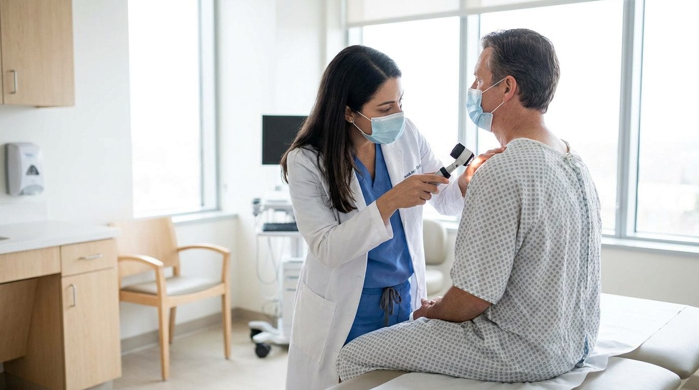 Hautuntersuchung mit Dermatoskop beim Hautkrebs-Screening